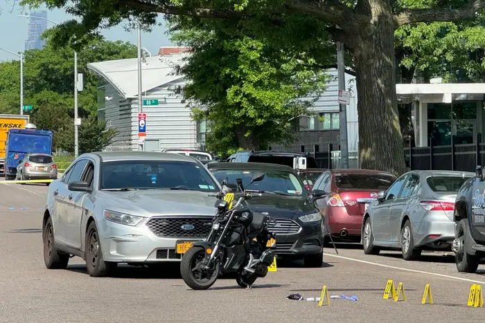 The Queens street where police say a 19-year-old exchanged gunfire with two officers early on the morning of June 3, 2024.